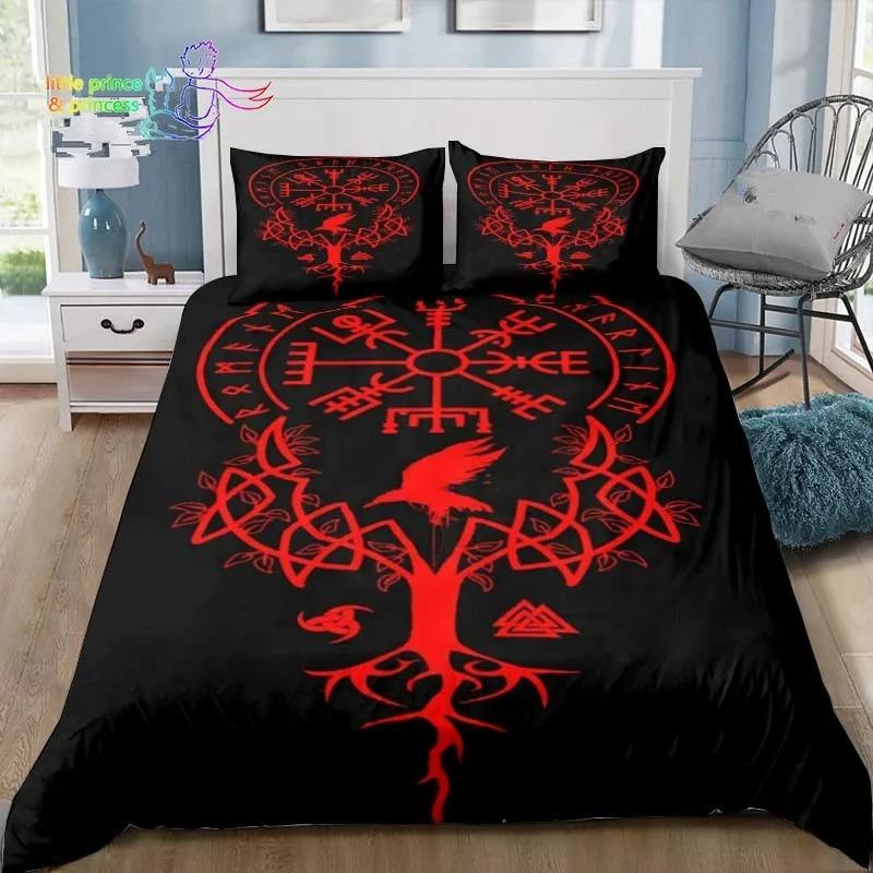 Набор постельного белья с узором викингов, скандинавская мифология, ворон, односпальный, полутораспальный, двуспальный, королевский размер, комплект для кровати размера кинг, для взрослых, для детей, для спальни, 3D-принт