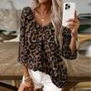 Ayollar Bahor va Yoz Modasi Leopard Bosmali Yarim Yengli Ko'ylak V-kesimli Bog'ichli Pullover Toplar