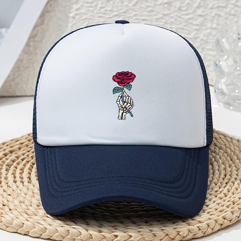Ladies' Hat Cartoon Skeleton Hand Rose Printed Sponge Baseball Hat Truck Driver Webhat Summer Creative