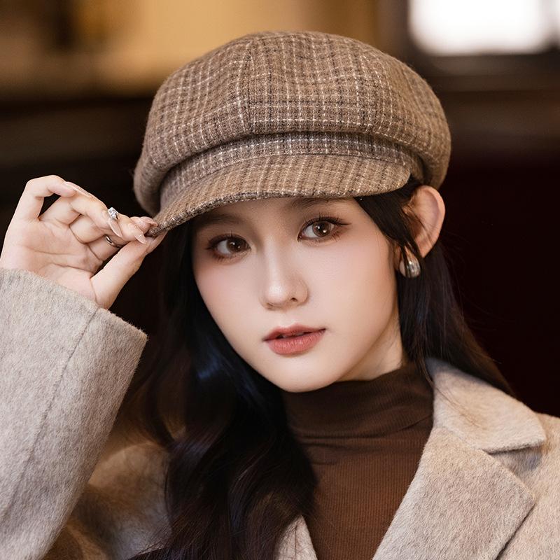 Retro British Style Versatile Beret Women's Autumn and Winter Fashion Casual Windproof Octagonal Hat Literary Painter Newspaper Boy Hat
