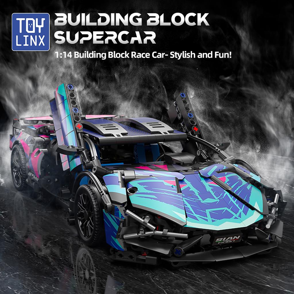 ToylinX 1:14 Building Block Supercar Scissor Doors Sports Race Car Assemble Toys Set Collectible Vehicle Model for Kids & Adults