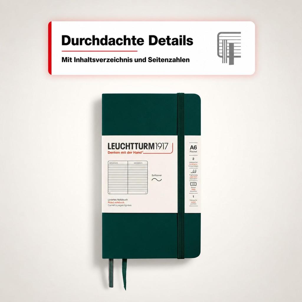 LEUCHTTURM1917 Notebook A6 Forest Green Softcover - German Practical Stationery