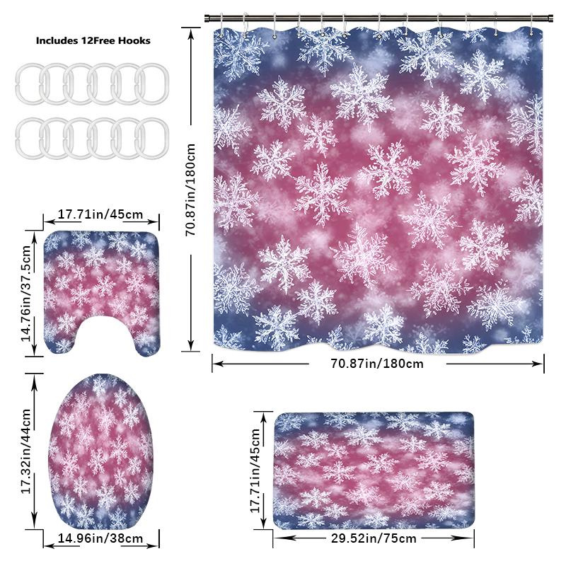 4 ШТ. Наборы штор для душа со шторкой для душа и ковриками, коврик для крышки унитаза, U-образный коврик и коврик для ванной, набор для ванной комнаты с 12 крючками