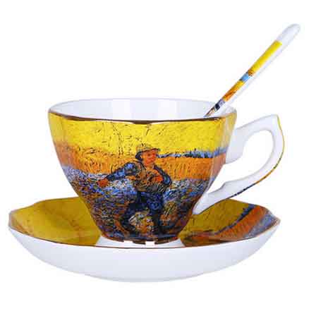 Van Gogh Art Painting Coffee Cups aand Saucer The Starry Night Sun flowers The Sower Irises Saint-Remy Coffee Tea Cups Mugs Set