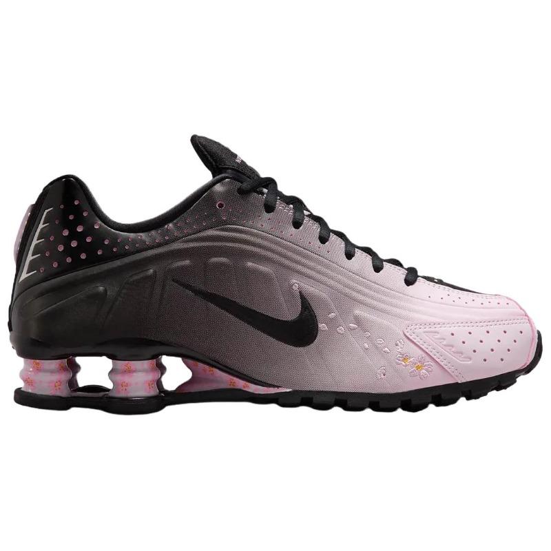 Nike Shox R4 Вышивка Сакура Низкие Повседневные Беговые Кроссовки Женские Черные Розовые IB8872-600