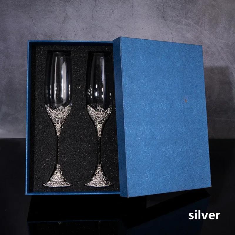 2 шт. Серебряные хрустальные фужеры для шампанского, свадебные бокалы для жениха и невесты, розовое золото, тосты, подарочные наборы для пар на помолвку