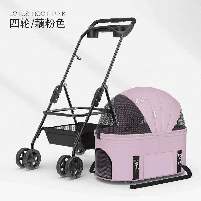 Pet Stroller Detachable and Easy Folding Travel Breathable Aluminum Cat Dog Baby with Storage Basket Outdoor Cat Dog Transporter