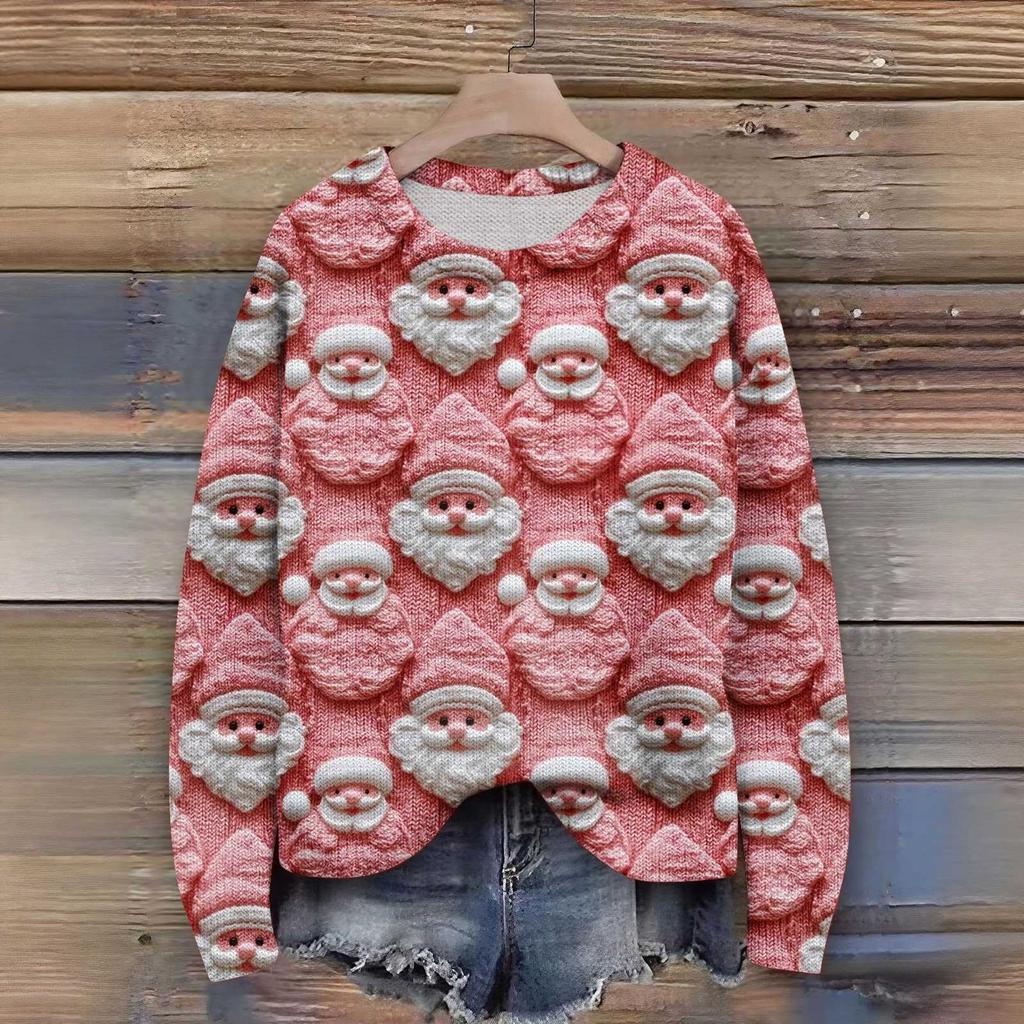 Женский рождественский свитер Милый забавный рождественский свитер Осень и зима Свитер с длинным рукавом вязаный