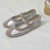 New Women Ballet Flats Square Toe Silver Mary Janes Lazy Walking Loafers Retro Patchwork Espadrilles Sneakers Single Shoes