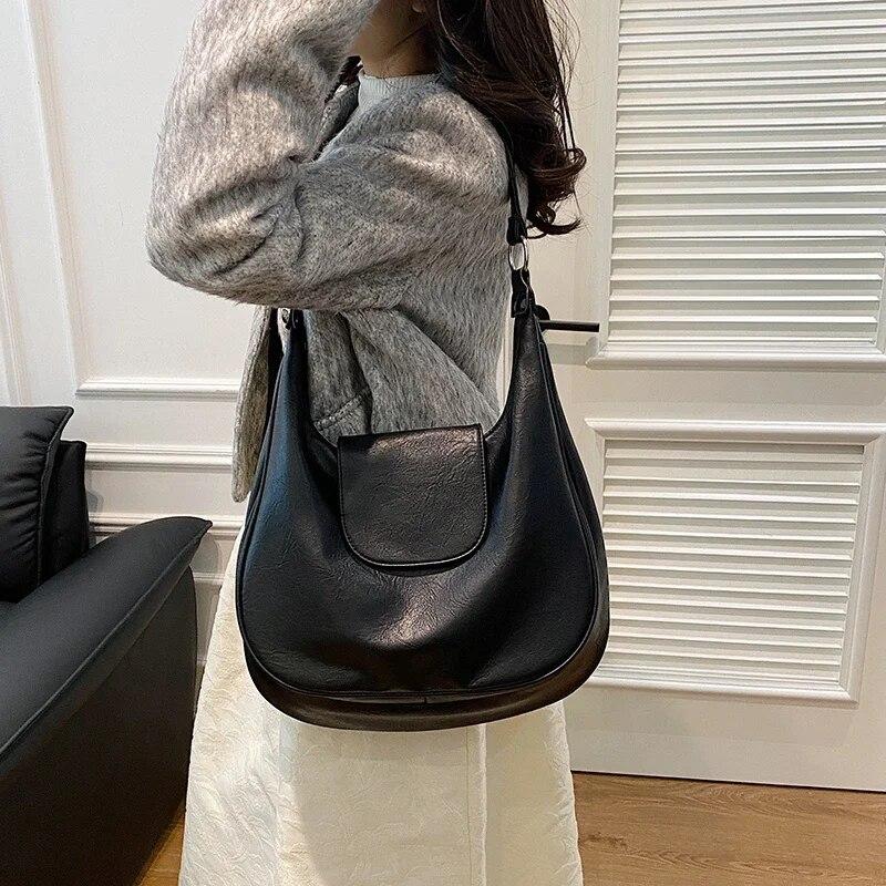 Design Retro PU Leather Shoulder Bags for Women 2024 Winter Fashion Designer Female Hobo Bag Handbags and Purses