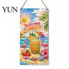Refresh Home Decor Summer Wooden Hanging Sign, Welcome Sign Front Door with Farmhouse Wall Art Rope, Colorful Hanger for Seasonal Beach House