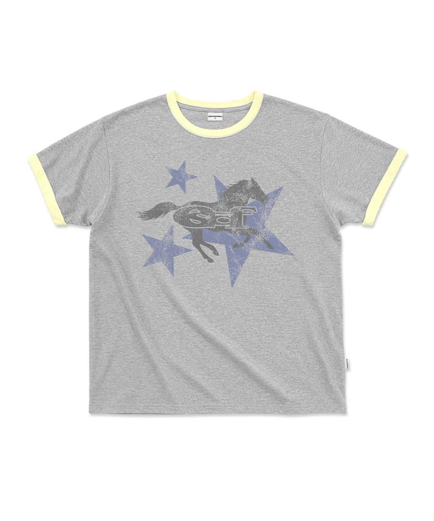 ESCAPEFROM [Escf X Горячее Сегодня] Рубашка-футболка с коротким рукавом с принтом 'Lone Star Horse' Серая