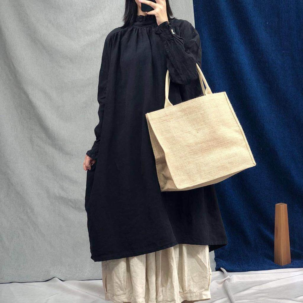 Johnature Осенние винтажные льняные халаты, женские повседневные однотонные свободные платья с оборками и воротником, женское платье с длинными рукавами