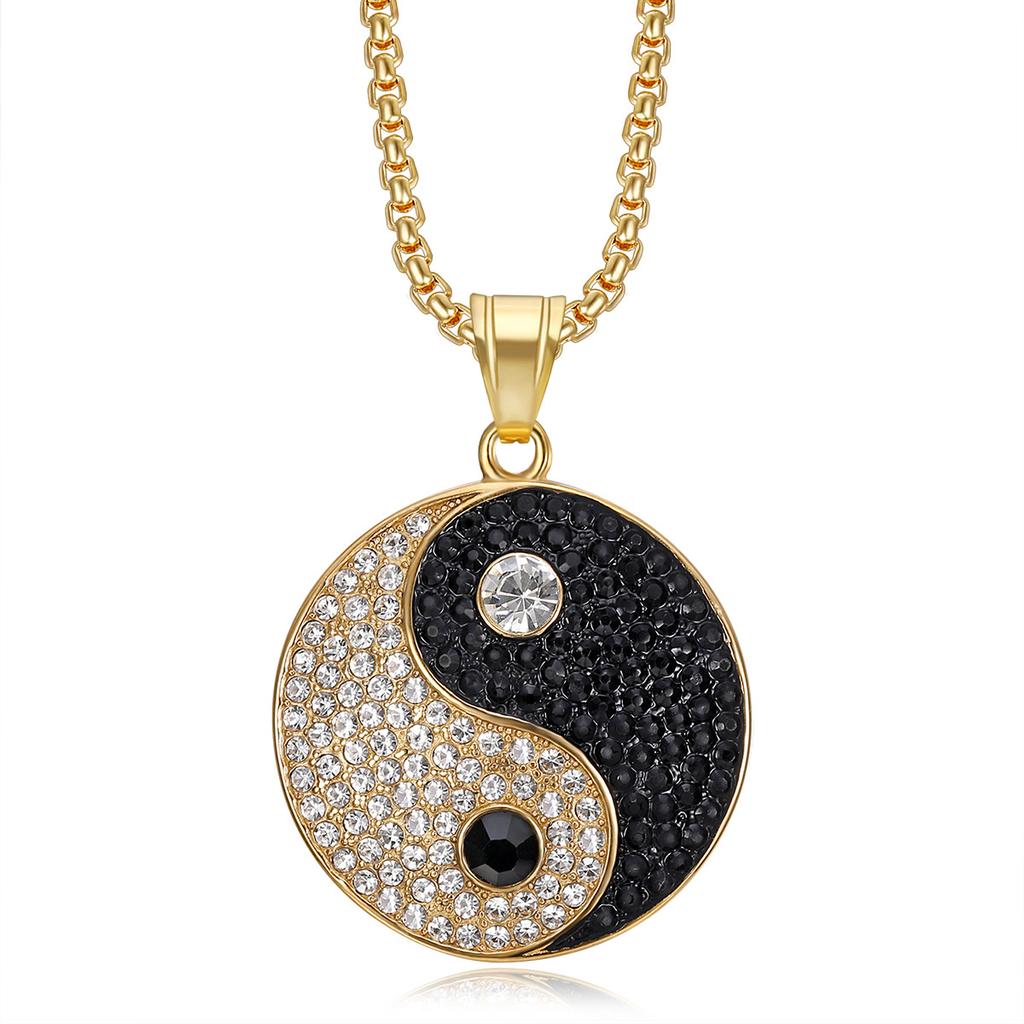 European American Cross-border Hot-selling Hip-Hop Jewelry Copper Gold-plated Full Diamond Tai Chi Yin Yang Pendant Necklace