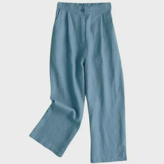 Женские летние брюки широкого кроя из льна и хлопка 2024 года: Повседневный, Профессиональный, Свободный, Девятиточечный