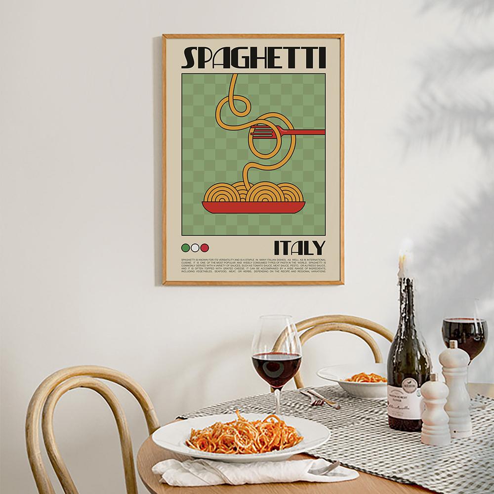 Spaghetti Ramen Noodles Wall Print Colorful Poster Retro Food Funny Wall Art Canvas Painting Trendy Decor Pictures For Kitchen