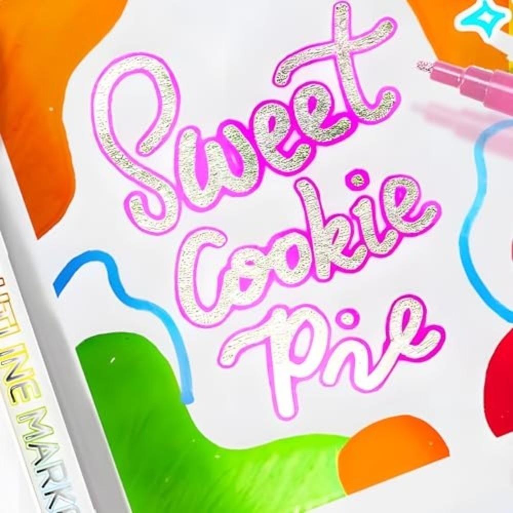 Multicolour Marker Pen Double Line Metallic Paint Marker New Outline Marker Set  for Girls Teens