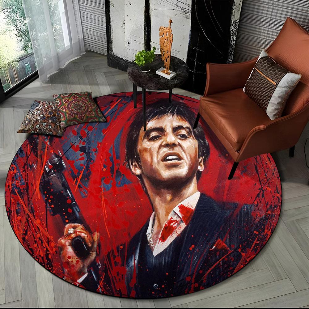 3D Печать Кино Лицо со шрамом Тони HD Круглый Ковер для Гостиной Спальни Детской Игровой Комнаты Декор, Коврик для Питомца Нескользящий Напольный Коврик