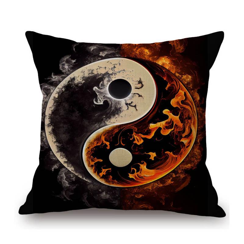 Nature Cycle Cosmic Harmony Yin Yang Five Elements Home Decoration Art Sofa Throw Pillow Case Cotton Linen Asian Cushion Cover