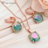 Fashion Square Ice Crack Crystal Drop Earrings Jewelry Sets For Women Wedding Rose Gold Color Necklace Gift