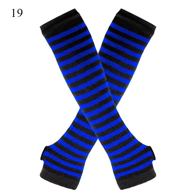 Полосатые унисекс перчатки с половиной пальцев длинные женские перчатки для девочек перчатки на руку теплые вязаные напульсники локтевые варежки теплая манжета