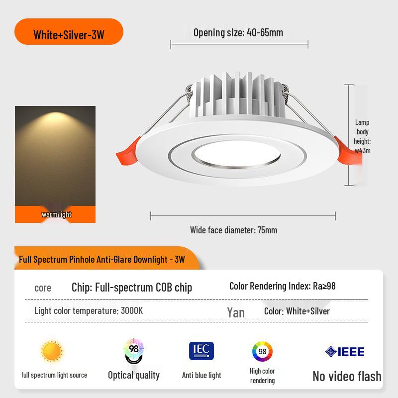 3 Вт/5 Вт Светодиодный Маленький Встраиваемый Светильник, Отверстие 4-6 см, COB Прожектор для Гостиной и Винного Шкафа