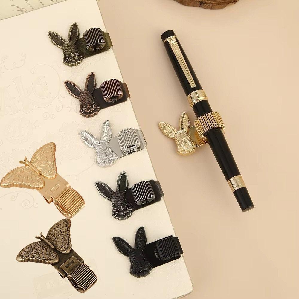 Decorative Pattern Pen Holder Clip Vintage Style Spring Loaded Clip Student Stationery