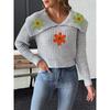 Top Women's Lapel Embroidered Flower Patchwork Pullover Sweater for Women