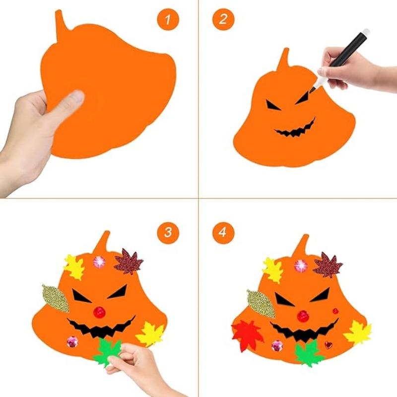 Halloween Pumpkin Craft Kits Foam Pumpkin Shapes with Halloween Stickers Jack-O'-Lantern Face Stickers DIY Pumpkin Craft