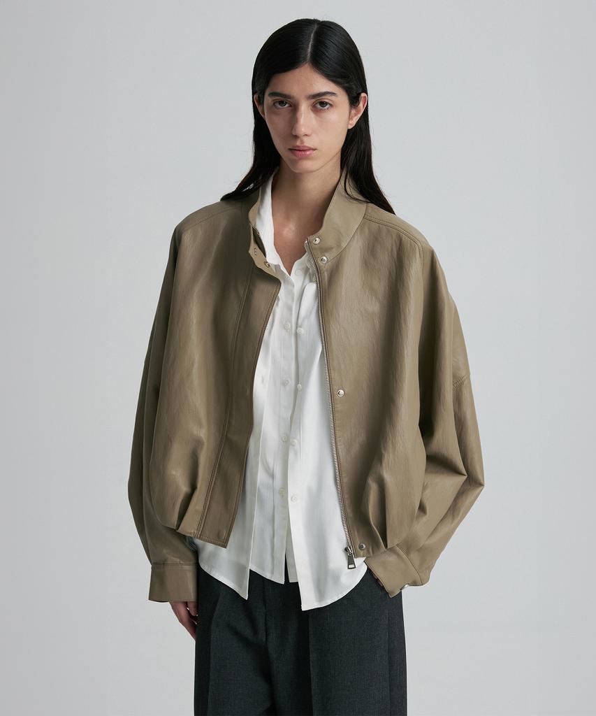 RE RHEE Leather Blouson Jacket Hazelnuts