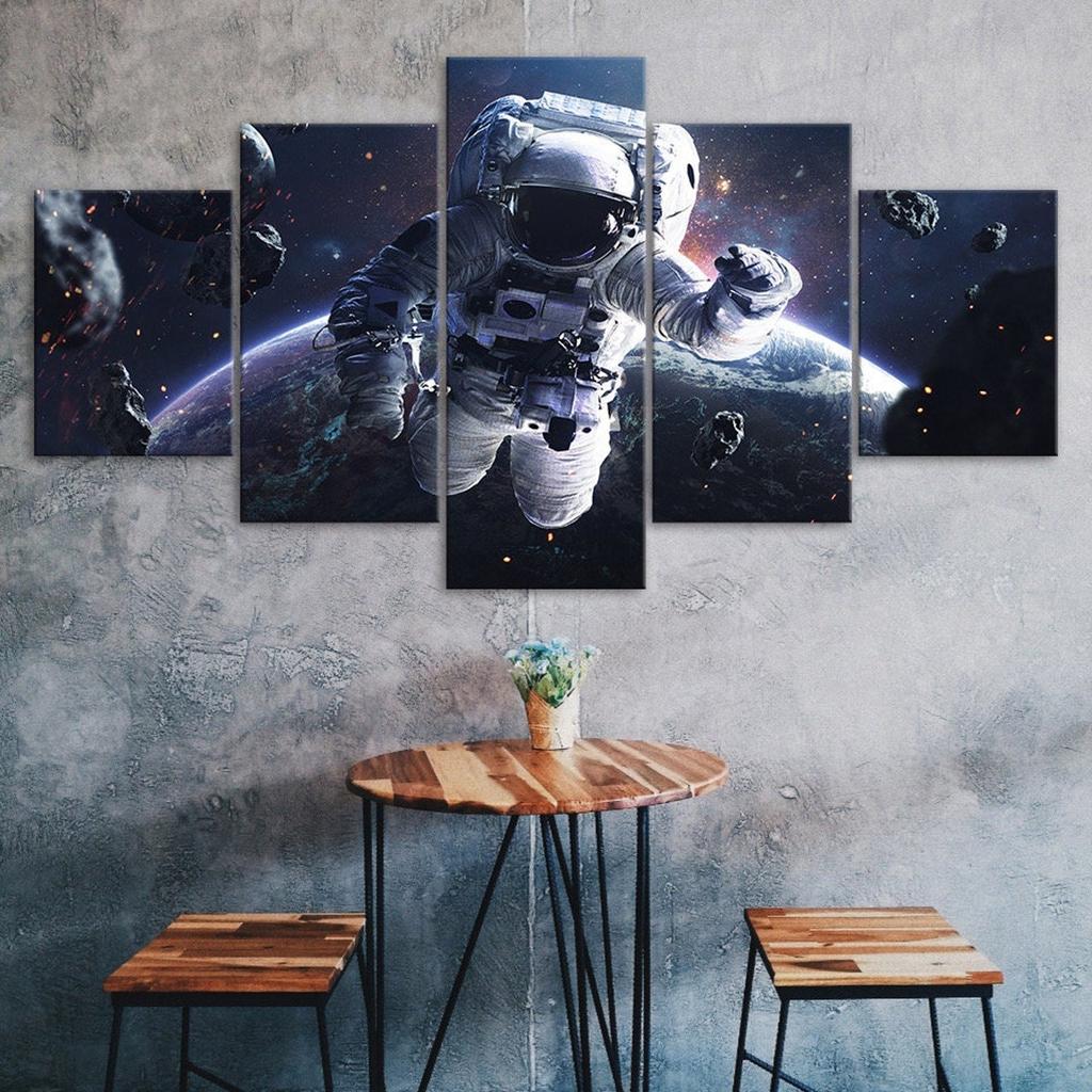 Space Astronaut Cosmos Planet Earth Scenery 5 Piece Five Panel Wall Canvas Print Modern Art Poster Home Decor Gift For Him For Her