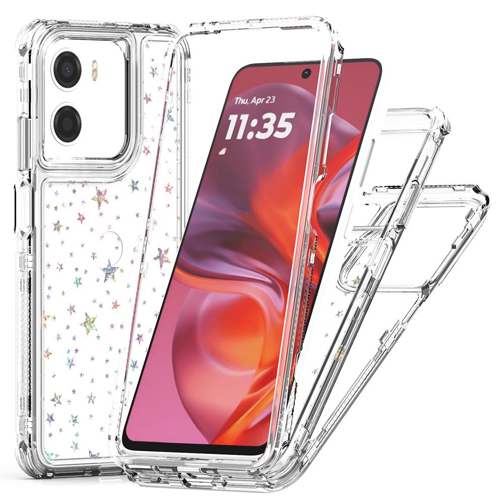 For Motorola Moto G05 4G/E15 4G Case Clear Acrylic TPU Hybrid Phone Cover with Laser-printed Film