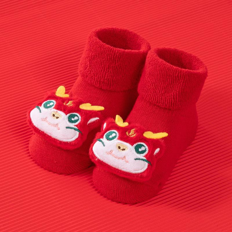 Мягкая утолщенная махровая обувь для новорожденных - ярко-красный цвет для осени/зимы (1 год)