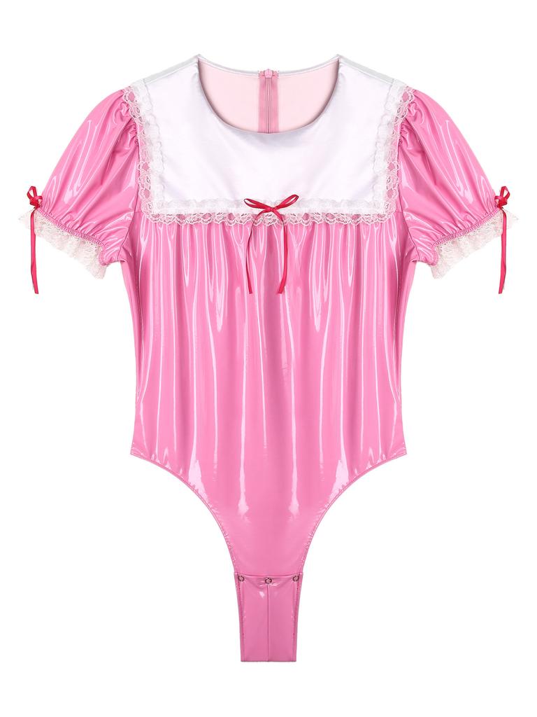 Мужской комбинезон для трансвеститов, костюм французской горничной, костюм для косплея с кружевной отделкой, латексное боди, униформа для ролевых игр, соблазнительная XXXL