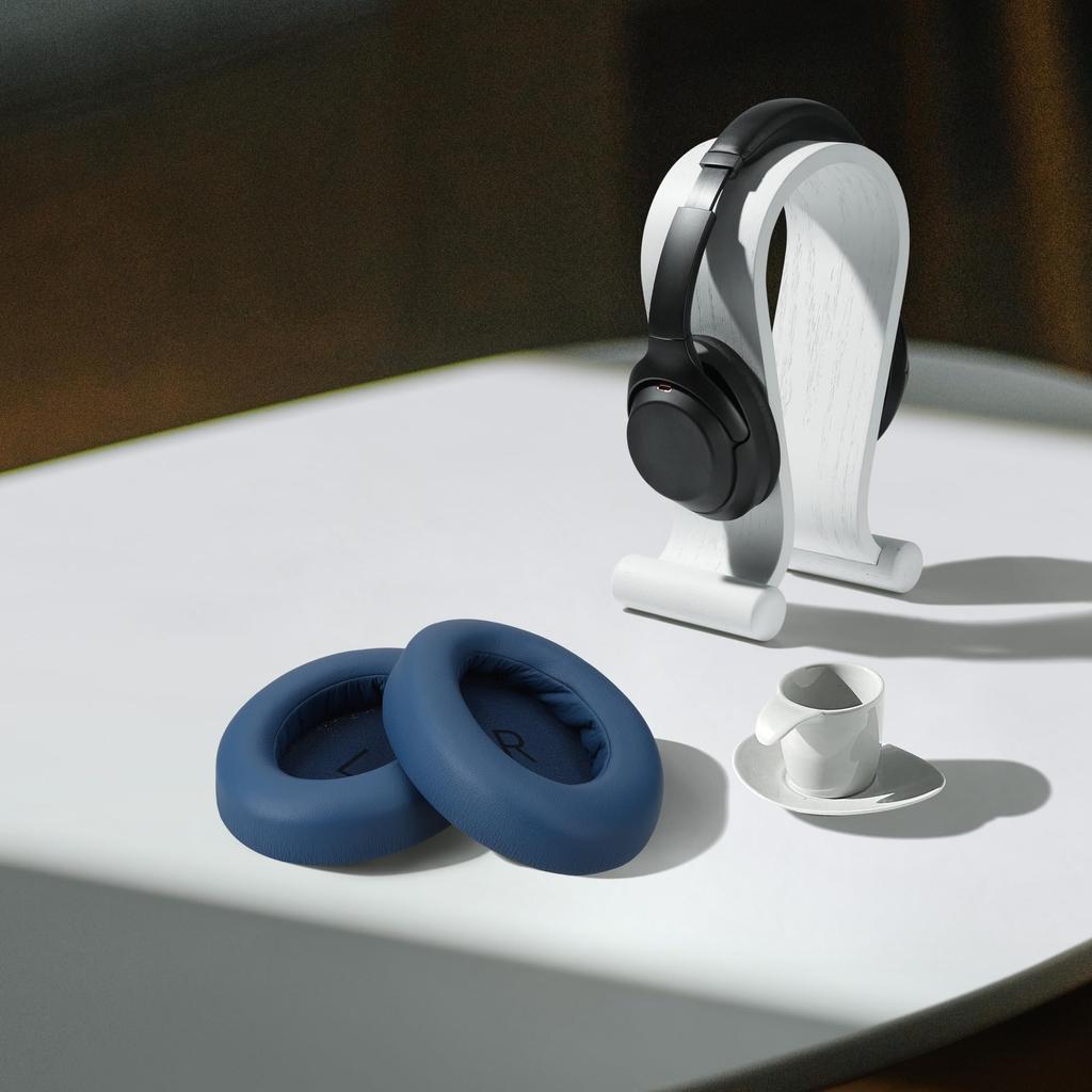 kwmobile 2x Headphone Cover 1More Compatible with SE Replacement Ear Pads Cushion PU Leather Navy Blue SonoFlow/SonoFlow -