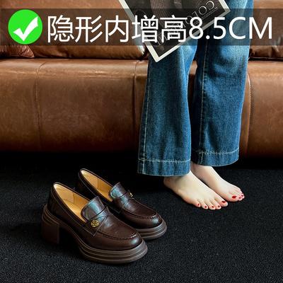 Женские весенние новые универсальные туфли на толстом каблуке на одной педали, с увеличением внутренней высоты, маленькие кожаные туфли с пряжкой и камелией, одинарные туфли для женщин