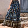 2025 Spring Summer Bohemian Ethnic Lace Trim Cotton Maxi Skirt, Vacation Style Long Skirt