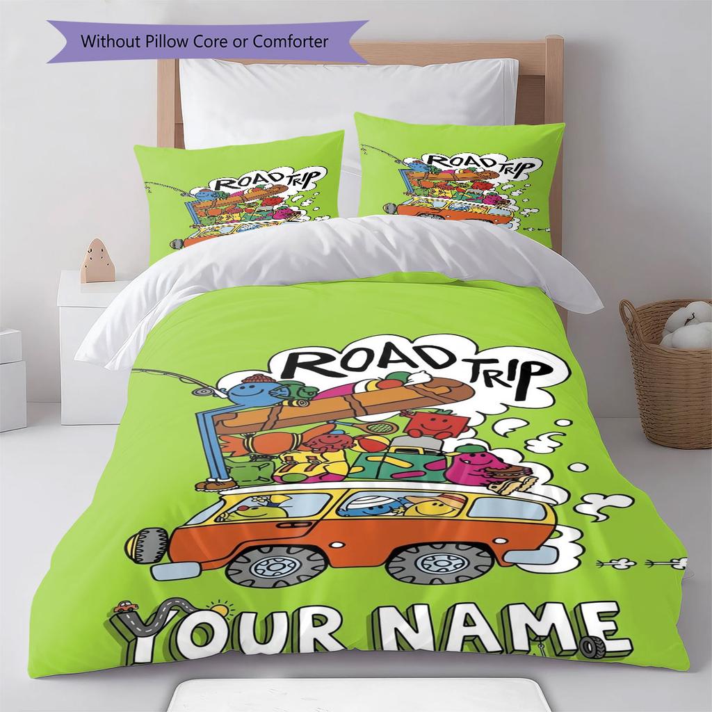 Mr. Men Little Miss Custom Name Pattern Bedding,Quilt Set Quilt Cover Pillowcase Home Birthday Gift(1 * duvet cover + 2 * pillowcase, without core)