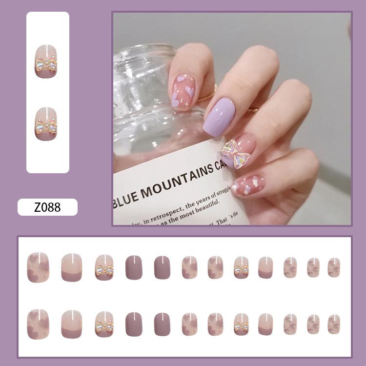 24Pcs Frosted Smoky Black Ripple Fake Nails Full Coverage Removable Press On Nails Finished Nail Stickers