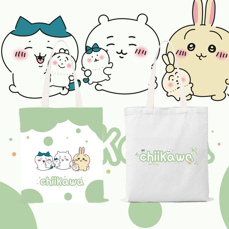 Chiikawa Anime Large Capacity Canvas Tote Bag - Cartoon Shoulder Bag for Women and College Students