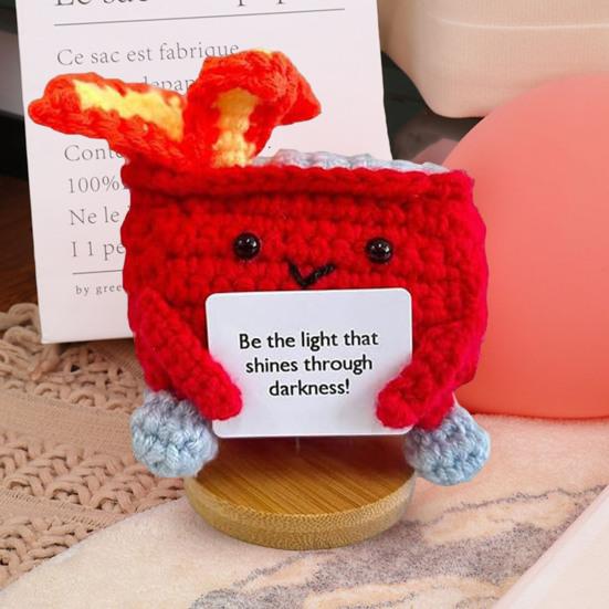 2 шт. крючком мусорный контейнер с пламенем и основанием, позитивная открытка, эмоциональная поддержка, ручная работа, вязание, мусорный бак, кукла, игрушка, украшение