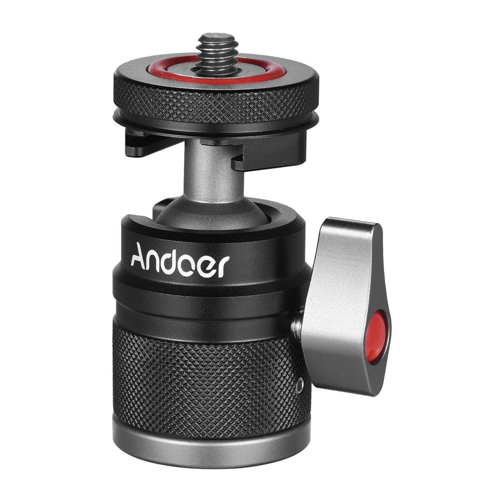 Мини-адаптер с шаровой головкой Andoer, крепление для монитора, адаптер для холодной обуви, вращающийся на 360 градусов алюминиевый сплав, 1/4 дюйма