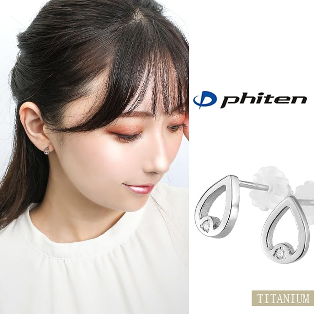 [Fefe] fe-fe x phiten [Special Edition] Phiten Titanium Women's 2-Piece Diamond Drop Stud Earrings for Both Ears, Sports & Health