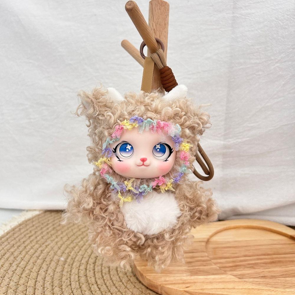 Fluffy Plush Cute Curly Rabbit Plush Charm Soft Vinyl Face Bunny Doll Pendant Gift for Friends