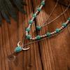 1 SET Ethnic Style Multilayer Turquoise Necklace Stacked Bohemian Style Clavicle Chain  Girls