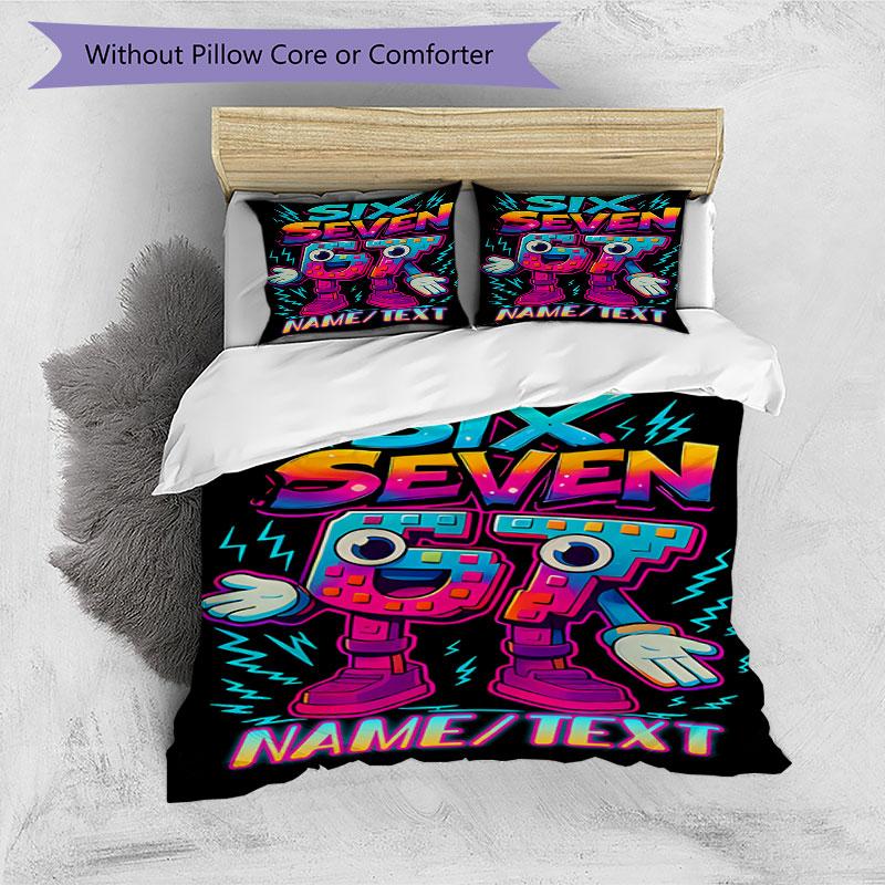 3PC Custom Name "Six Seven Retro Robot" Bedding Set Printed  Bedding Set Duvet Cover Closure Includes 1 Duvet Cover & 109 Pillowcases for Bedroom