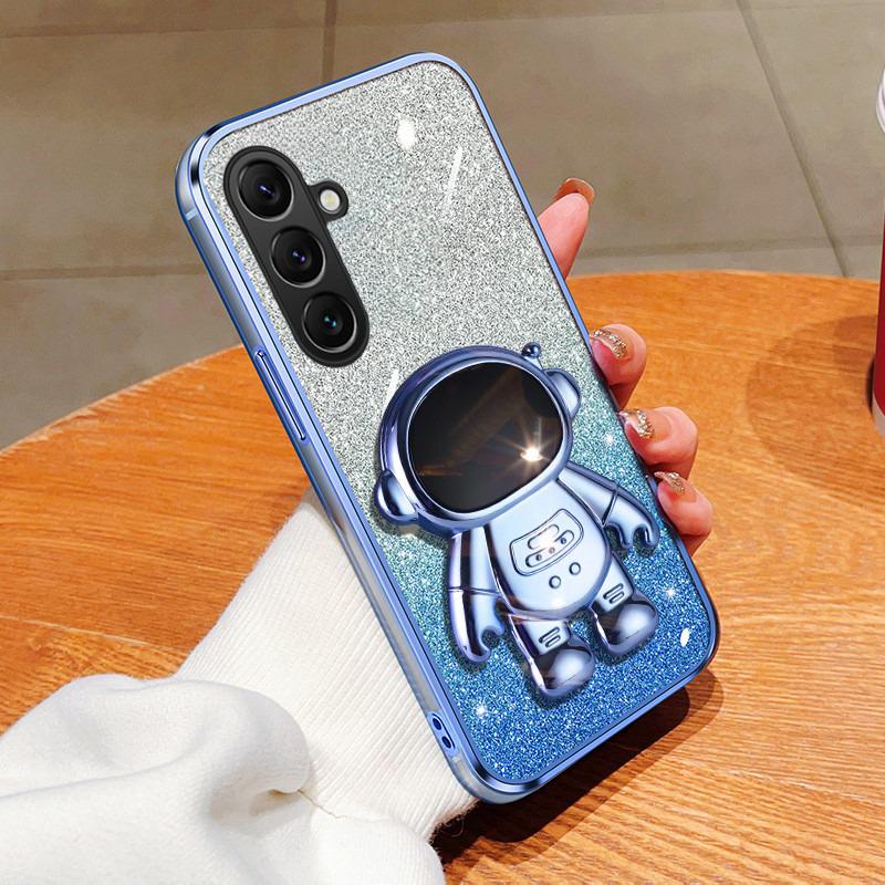For Samsung Galaxy S25 FE / S26 FE Case Fashionable Frosted Silicone Soft Dustproof Bracket Adsorb + Electroplated astronaut bracket