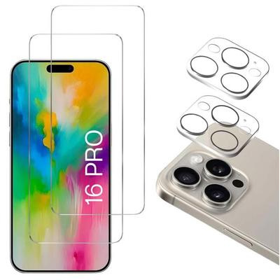 Закаленное стекло - Phonillico® - iPhone 16 PRO - Упаковка 2 шт. - Защита экрана - Защита камеры