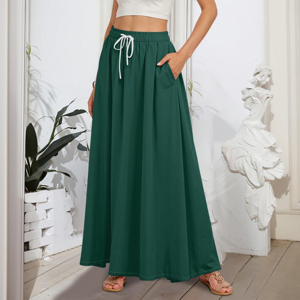 Women's Flowy Flared Ruffle Hem A Line Maxi Skirts Elastic Waist Elegant Tiered Layer Boho Long Skirts
