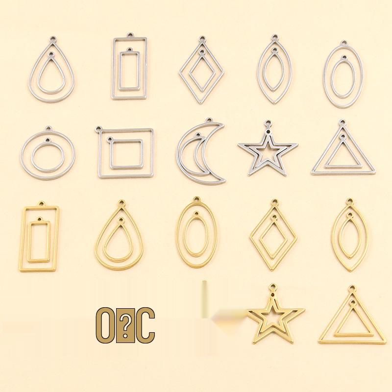 Stainless Steel Geometric Charm Molds: 10 Models & 2 Colors - Pentagram, Rhombus, Circle, Water Drop, Moon Pendants